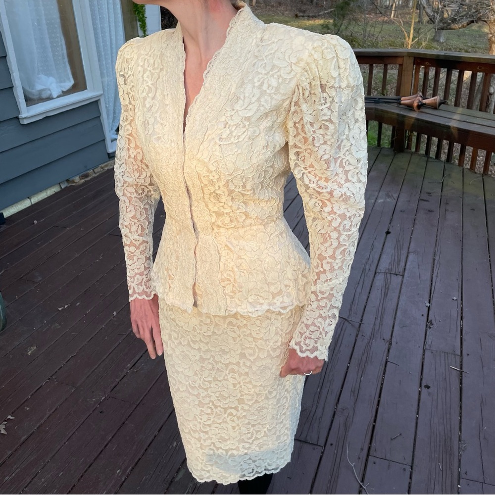 Elegant Lace Two-Piece Suit in Cream